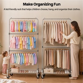 Heavy Duty Kids Clothing Rack Rolling Large Storage Capacity Dress Up Rack