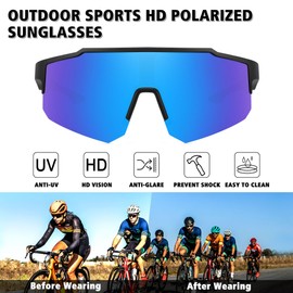 STORYCOAST Polarized Sports Sunglasses for Men Women Fishing Cycling Bike Running Sun Glasses UV Protection Matte Black Frame/Dark Blue Mirror Lens