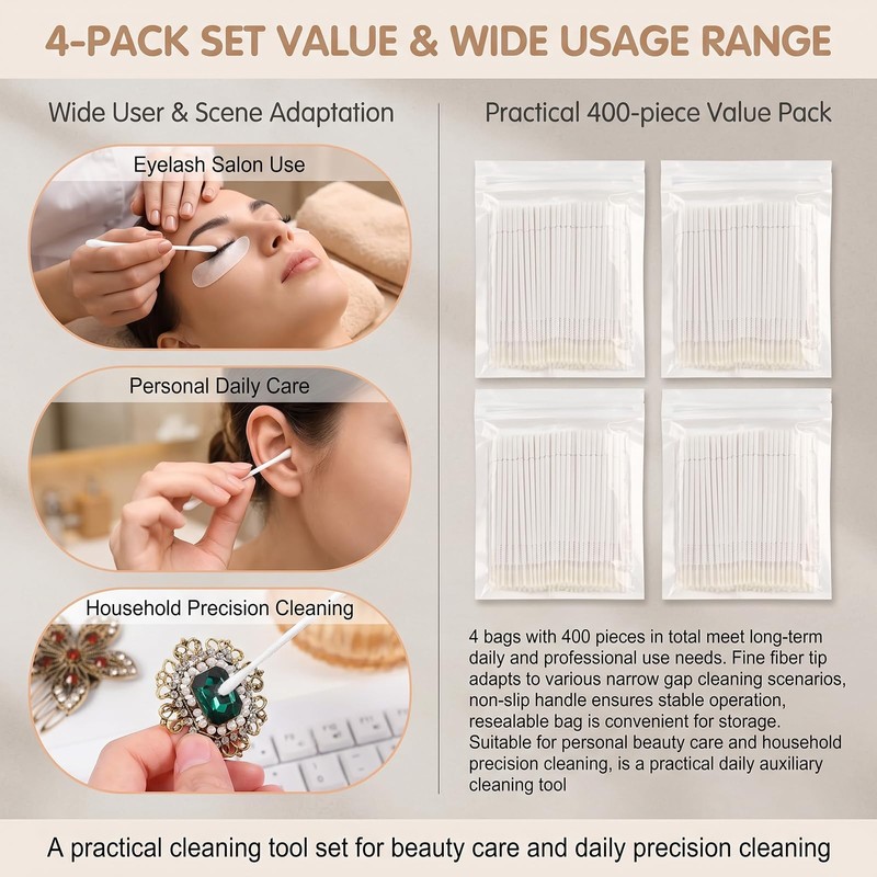 400Pcs White Eyelash Extensions Micro Applicator Brushes