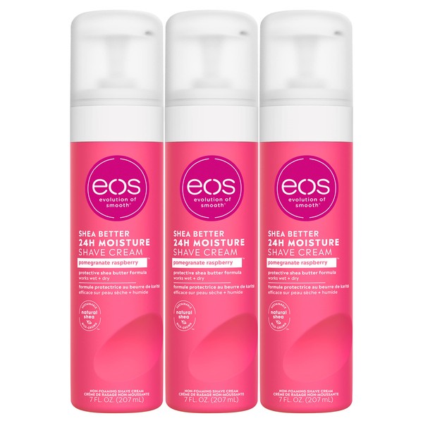eos Shea Better Shaving Cream for Women- Pomegranate Raspberry, 24-Hour Hydration, Skin Care & Lotion with Shea Butter, 7 fl oz, 3-Pack