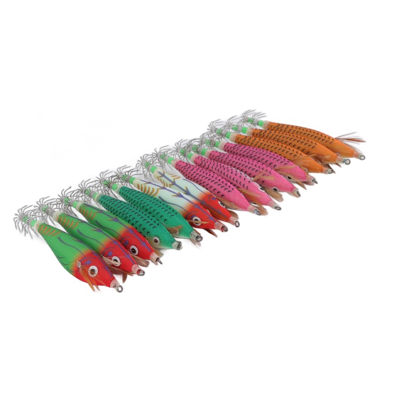 14Pcs Luminous Squid Hook Lure 8cm Artificial Shrimp Shape Fishing