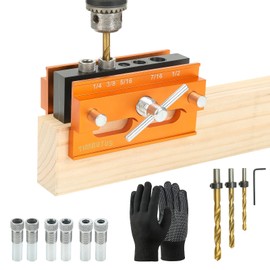 Self Centering Doweling Jig Kit - Adjustable Width Dowel Jig Kit for Straight Holes, Biscuit Joiner Set, 6 Bushings, 3 Size Drill Bits - Woodworking Precision Tool