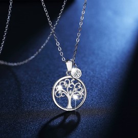 Boniris 925 Sterling Silver Tree of Life Necklace Women's Handmade Necklace Bracelet Adjustable for Christmas, Thanksgiving, Mother's Day, Birthday and Graduation, Silver
