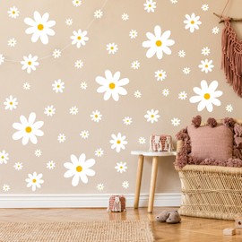 TaoBary 288 Pieces 12 Sheet Daisy Wall Decals White Flower Wall Stickers Vinyl Peel and Stick Floral Wall Decal Daisy Wall Decor for Kids Girls Nursery Playroom Bedroom Living Room Wall Decor