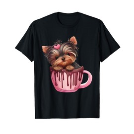 Sweet Yorkie Delight Yorkshire Terrier in Chocolate Cup Art T-Shirt