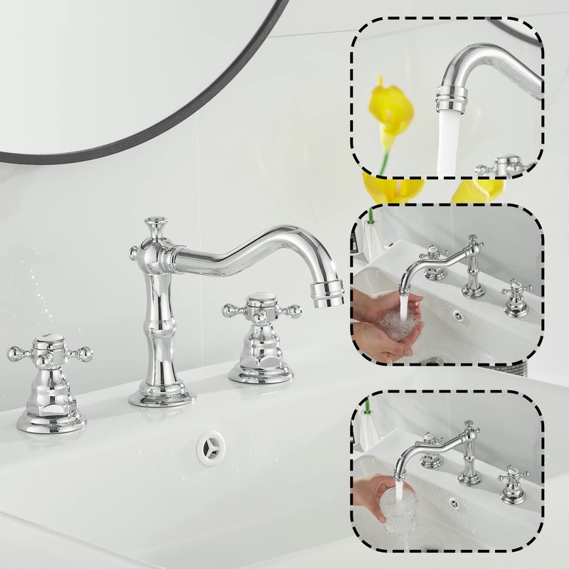 GGStudy 2 Handles 3 Holes Faucet Widespread Bathroom Sink Faucet