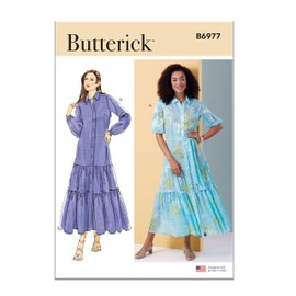 Butterick - Paquete de patrón de costura para mujer, fácil de hacer y holgado, dobladillo escalonado y ajuste holgado, código de diseño B6977, tallas 6-8-10-12-14, multicolor