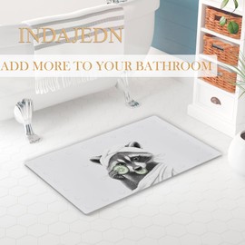 INDAJEDN Funny Cucumber Raccoon Bathtub Mat Non Slip 15.7x27.6 Inch, Bath Shower Mats for Tub Kids Adults Bathroom Floor with Drain Holes and Suction Cups, Raccoon Bathroom Decor, Machine Washable