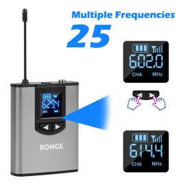 Bomge UHF Micrófono Inalámbrico Recargable 2 Micrófonos y Diademas