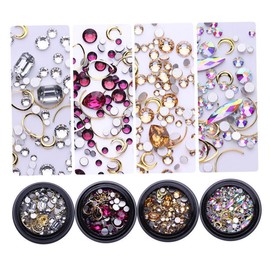 Ipetboom Moon Heart Shaped Nail Studs Rhinestones Nail Art DIY 3D Metal Rivets 4 Boxes Set