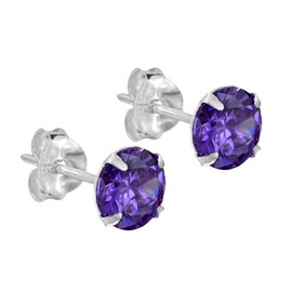 AeraVida Simply Colorful and Stylish Purple 6mm Round Cubic Zirconia and Sterling Silver Post Stud Earrings for Versatile and Trendy Fashion Accessories for Everyday Wear