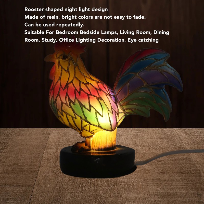 Stained Resin Rooster Table Lamp Night Light LED Animal Night