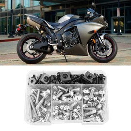 Motorcycle Screws Set, Akozon 177 Pieces Aluminium Screws Fairing Screw Set Universal M5 M6 Decorative Cover for Sports Bikes (Silver)