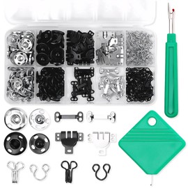 GUSDYIT 200 Pairs Sewing Hooks and Eyes Closure Set with 2PCS Sewing Tools, Replacement Clasps for Clothing and Bra, Sew on Snaps