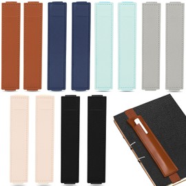 12 Pieces Elastic Pen Holder for Notebook, Adjustable Band PU Leather Pen Sleeve, Single Planner Notebook Pencil Pouch Case Pocket for Journal Binders Office School (6 Colors)