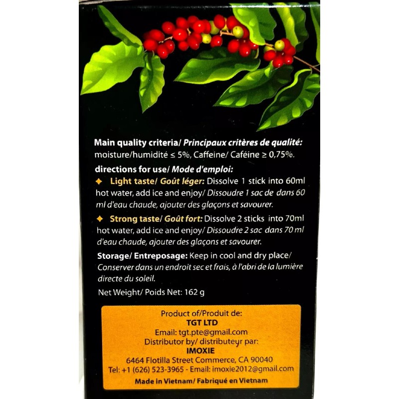 TGT Viet Nam Instant Iced Black Coffee 9 Sticks x