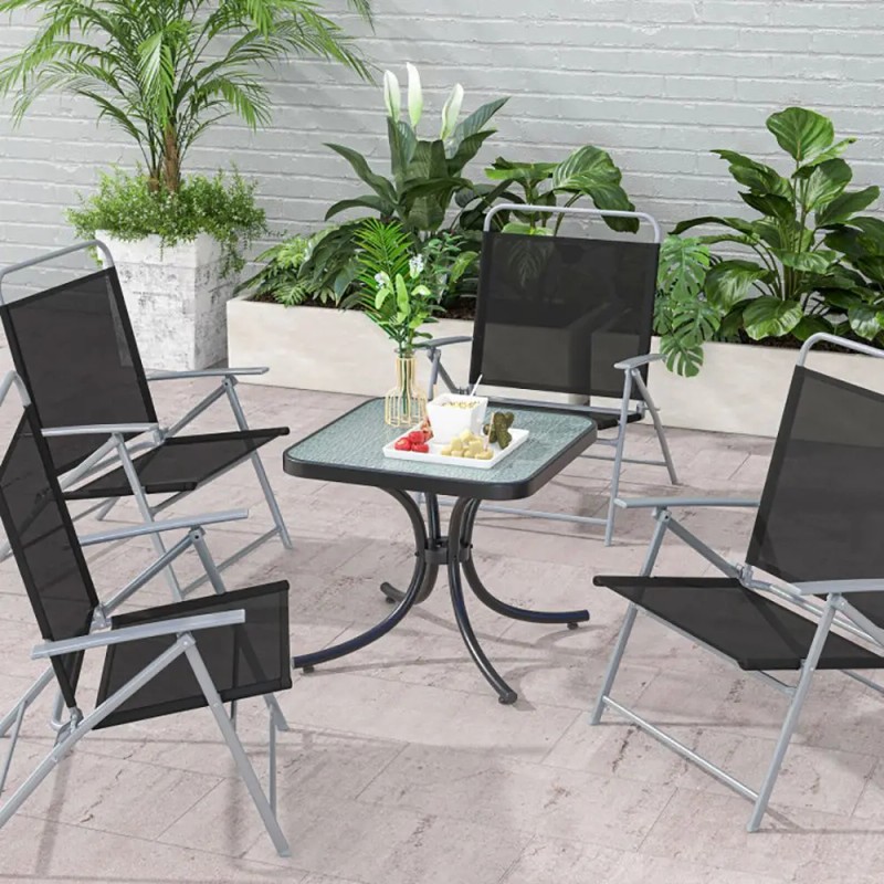 Black Tempered Glass Top Patio Table with Heavy-Duty Metal Frame
