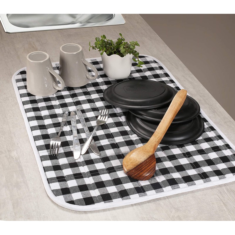 2pack Gingham Dish Drying mat 18x24 Black/White