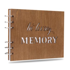 Creawoo Wooden in Loving Memory Condolence Book, Memorial Funeral Condolence Book Memory Book for Celebration of Life Decorations (8.5 Inch/ 22CM)