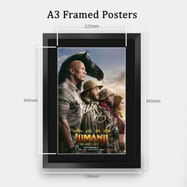 HWC Trading Jumanji 3 The Next Level Dwayne Johnson Geschenke Geduckter Poster Signiertes Autogramm Foto für Fans von Film Memorabilien - A3 Gerahmt