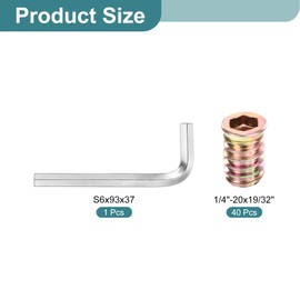 sourcing map 40Pcs 1/4"-20x25/32" Threaded Inserts Nuts, Zinc Alloy Hex Socket Drive Screw-in Nut Threaded Inserts with 1Pcs Hex Wrench, Wood Inserts Bolt Assortment Kit for Wood Furniture
