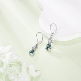 Natural Moss Agate Earrings Dangle 925 Sterling Silver Infinity Leaf Moss Agate Teardrop Leverback Earrings Green Gem Jewelry Gift for Women Female