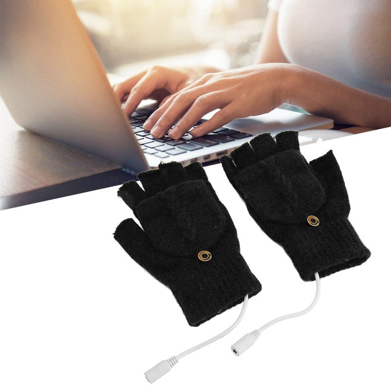 USB Heated Gloves Full Half Fold Back Warm Heated Winter