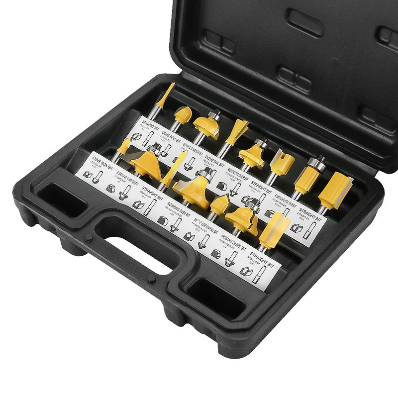 15-Piece Milling Cutter Set for Routers, Multi-Purpose Carbide Cutter 6.35