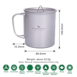 Boundless Voyage Outdoor 750 ml 800 ml 1100 ml 1300 ml Titanium Pot with Lid Folding Bail Handle Camping Hiking Picnic Ultralight Portable Water Bottle Cup Cup Spork Set (600 ml)