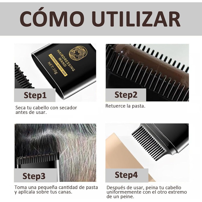 2 en 1 Portátil Peine para Tinte de Cabello, Marrón