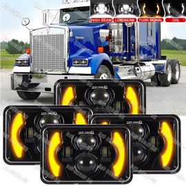 For Kenworth T800 T400 T600 W900B W900L 4pcs 4x6" LED Headlights Hi/Lo DRL For Kenworth T800 W900 Peterbilt 357 379 378