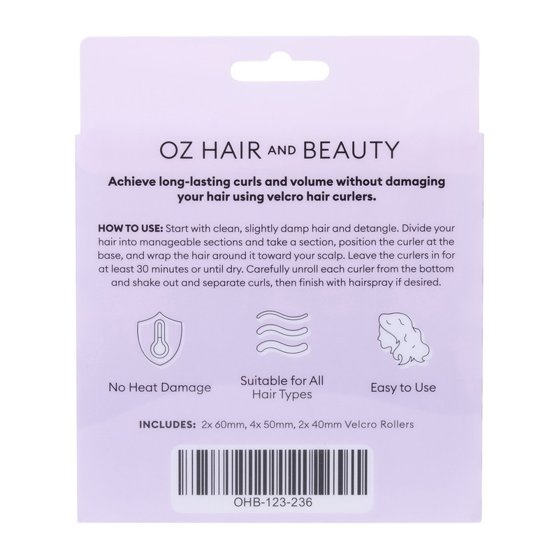 Oz Essentials Velcro Hair Rollers - Purple