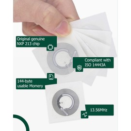 Fongwah 20 Pieces NTAG213 NFC Blank Tag Stickers Rewritable 144 Bytes Memory Compatible with NFC Smartphones and Devices