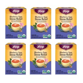 Yogi Tea Blueberry Sage Stress Relief - 16 Tea Bags per Pack (6 Packs) - Relaxing, Calming Tea to Support Stress Response - Includes Ashwagandha, Blueberry, Sage, Hibiscus & More