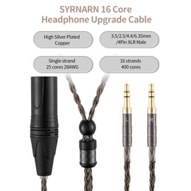 SYRNARN 4 Pin XLR Balanced Headphone Cable Compatible with Hifiman Sundara, Susvara, Ananda, Arya, HE400SE, HE4XX, Edition XS, HE-400i 16 Core Replacement Cord (with 4 Pin XLR Balanced, 1.5Meters/5ft)
