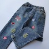 KIDSCOOL SPACE Little Big Girls Embroidery Butterfly Grass Slim Jean