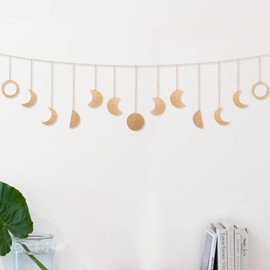 Auliuse Moon Phase Wall Decor Home Decor,Moon Phase Wall Art Decoration for Living Room Bedroom Office,Hanging Horizontally Boho Decor for Home,Gold B