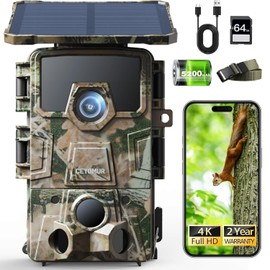 CEYOMUR 4K 30fps Solar Wildlife Camera, 64MP Wi-Fi 6 Wildlife Camera with Mobile Phone Transfer App, 120° Detection Angle, Wildlife Camera WLAN with 0.1s Trigger Time, 5200 mAh Battery, 64GB SD Card, IP66 Waterproof