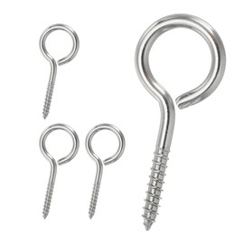 PATIKIL M4x50mm 4pcs 304 Stainless Steel Eye Screw Hook Self Tapping Eye Bolt Wood Fixing Cable Wire for Indoor and Outdoor Use Silver