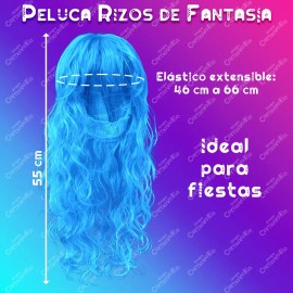 Peluca de Fantasía Rizos de Tamaño Largo para Eventos Bodas y Fiestas Pelo/Cabello Artificial Chino Estilo Hondulado de Color Azul Eléctrico Tipo Fant
