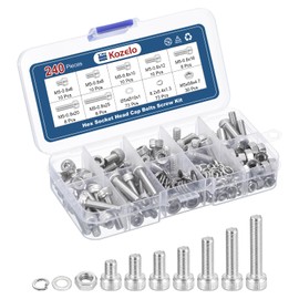 Kozelo 240pcs M5 Socket Head Cap Screws Bolts Nuts Assortment Kit - [M5x6/8/10/12/16/20/25mm] 304 Stainless Steel Allen Socket Drive for 3D Printer