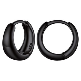 ChicSilver Black Chunky Small Hoop Earrings for Women 8MM 925 Sterling Silver Post Huggie Earrings Tiny Round Thick Hoops Hypoallergenic