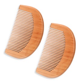 Mozeat Lens Natural Peach Wood Comb, 2 Pack Mini Wooden Comb Anti-Static Comb Close Tooth Comb Small Travel Combs Pocket Sized Fine Tooth Detangling Hair Comb for Curly-haired Women and Men's Beard
