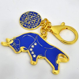 Big Money Bull Amulet Keychain China Feng Shui Art Peace Wealth Prosperity Success Happiness New Year Christmas Gift, Gw5327