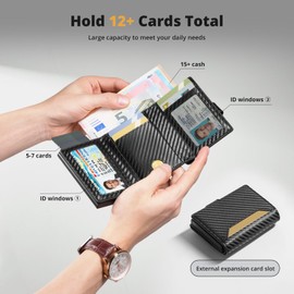 Manmaxim Men's Wallet with Extra Large Capacity Slim Wallet with 6 Card Slots and 1 ID Window, Pop-up Card Wallet with RFID Protection Wallet Men's Wallets for Men (Carbon Black
