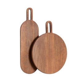 Kate and Laurel Staven Transitional Two-Piece Serving Boards Set, 7 x 22 and 14 x 18, Walnut Brown, Modern Food-Safe Charcuterie Boards from Solid Mango Wood for Use as Kitchen Countertop Décor