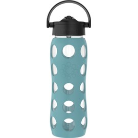 Lifefactory 22-Ounce Glass Water Bottle with Pivot Straw Cap and Protective Silicone Sleeve, Aqua Teal