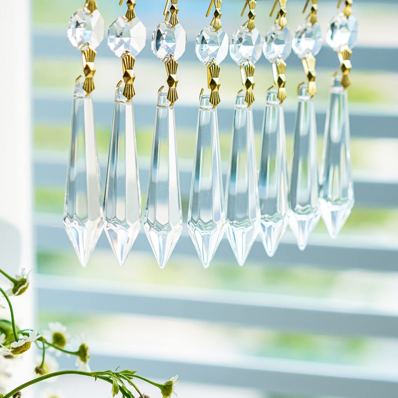 H&D 15pcs Large Clear Crystal Chandelier 60mm Icicle U-Drop Prisms