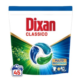 Dixan DISCS 4in1 Classico Detersivo Lavatrice (45 Lavaggi), Capsule lavatrice per una pulizia profonda del bucato e freschezza igienica per la lavatrice, Rimuove le macchie da 20°C