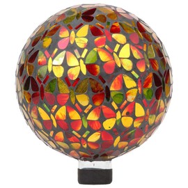 Lily's Home Colorful Mosaic Glass Gazing Ball, Designed with a Stunning Holographic Butterflies Mosaic Pattern to Bring Color to Any Home and Garden, (10 Inches Dia.)
